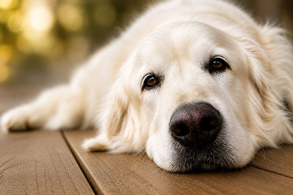 Cooper, NordPet Health's senior English Cream Golden Retriever